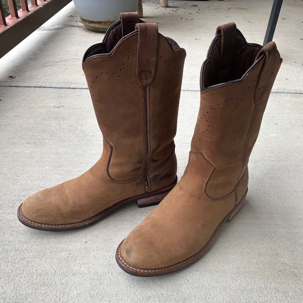 Redhead Western Boots Cowgirl Cowboy Genuine Real Leather Brown Tan 7.5